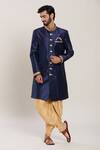 Buy_Arihant Rai Sinha_Blue Silk, Acrylic Lace Embellished Band Collar Kurta Set _at_Aza_Fashions