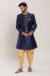 Buy_Arihant Rai Sinha_Blue Silk, Acrylic Lace Embellished Band Collar Kurta Set _Online_at_Aza_Fashions