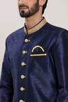Shop_Arihant Rai Sinha_Blue Silk, Acrylic Lace Embellished Band Collar Kurta Set _Online_at_Aza_Fashions