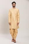 Aryavir Malhotra_Gold Jacquard Woven Bloom Kurta With Peshawari Pant _Online_at_Aza_Fashions