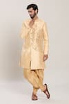 Buy_Aryavir Malhotra_Gold Silk Fleur Jacquard Panel Kurta With Peshawari Pant _at_Aza_Fashions