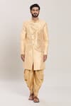 Aryavir Malhotra_Gold Silk Fleur Jacquard Panel Kurta With Peshawari Pant _Online_at_Aza_Fashions