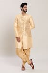 Buy_Aryavir Malhotra_Gold Silk Fleur Jacquard Panel Kurta With Peshawari Pant _Online_at_Aza_Fashions