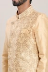 Shop_Aryavir Malhotra_Gold Silk Fleur Jacquard Panel Kurta With Peshawari Pant _Online_at_Aza_Fashions