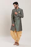 Buy_Arihant Rai Sinha_Blue Wool, Silk Foliage Jaal Woven Jacquard Kurta With Peshawari Pant _at_Aza_Fashions