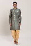 Arihant Rai Sinha_Blue Wool, Silk Foliage Jaal Woven Jacquard Kurta With Peshawari Pant _Online_at_Aza_Fashions