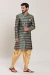 Buy_Arihant Rai Sinha_Blue Wool, Silk Foliage Jaal Woven Jacquard Kurta With Peshawari Pant _Online_at_Aza_Fashions