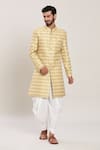 Buy_Arihant Rai Sinha_Yellow Wool, Cotton Vine Jaal Woven Jacquard Kurta With Peshawari Pant _at_Aza_Fashions
