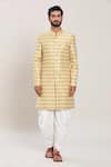 Buy_Arihant Rai Sinha_Yellow Wool, Cotton Vine Jaal Woven Jacquard Kurta With Peshawari Pant _Online_at_Aza_Fashions