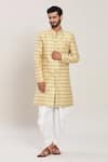 Shop_Arihant Rai Sinha_Yellow Wool, Cotton Vine Jaal Woven Jacquard Kurta With Peshawari Pant _Online_at_Aza_Fashions
