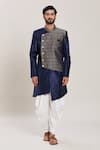 Buy_Aryavir Malhotra_Blue Silk Woven Damask Jacquard Panel Asymmetric Kurta Set _Online_at_Aza_Fashions