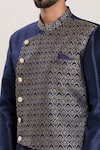 Aryavir Malhotra_Blue Silk Woven Damask Jacquard Panel Asymmetric Kurta Set _at_Aza_Fashions