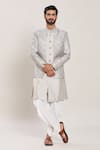 Buy_Aryavir Malhotra_Grey Silk Woven Vintage Bloom Attached Jacket Kurta Set _at_Aza_Fashions