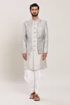 Buy_Aryavir Malhotra_Grey Silk Woven Vintage Bloom Attached Jacket Kurta Set _Online_at_Aza_Fashions