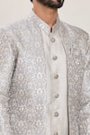 Aryavir Malhotra_Grey Silk Woven Vintage Bloom Attached Jacket Kurta Set _at_Aza_Fashions