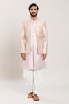 Buy_Aryavir Malhotra_Pink Silk Woven Vintage Blossom Attached Jacket Kurta Set_Online_at_Aza_Fashions