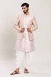 Shop_Aryavir Malhotra_Pink Silk Woven Vintage Blossom Attached Jacket Kurta Set_Online_at_Aza_Fashions