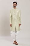 Aryavir Malhotra_Green Malai Silk Embroidery Sequin Gulbahar And Zari Kurta With Peshawari Pant _Online_at_Aza_Fashions