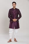 Buy_Aryavir Malhotra_Wine Silk Embroidery Sequin Acanthus Jaal Woven Attached Velvet Jacket Kurta Set _at_Aza_Fashions