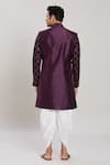 Shop_Aryavir Malhotra_Wine Silk Embroidery Sequin Acanthus Jaal Woven Attached Velvet Jacket Kurta Set _at_Aza_Fashions