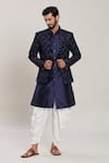 Buy_Aryavir Malhotra_Blue Silk Embroidery Sequin Garden Jaal Woven Attached Velvet Jacket Kurta Set _at_Aza_Fashions