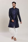 Buy_Aryavir Malhotra_Blue Silk Embroidery Sequin Garden Jaal Woven Attached Velvet Jacket Kurta Set _Online_at_Aza_Fashions