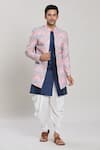 Buy_Aryavir Malhotra_Blue Silk Print Ancient Bloom Attached Jacket Kurta Set _at_Aza_Fashions