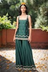 Buy_Mint blush_Green Chanderi Silk Embroidered Bead Square Leaf Tunic Kalidar Pant Set_Online_at_Aza_Fashions