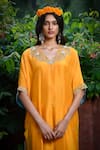 Buy_Mint blush_Yellow Flat Silk Embroidered Bead V Neck Floral Sequin Kurta Salwar Set _Online_at_Aza_Fashions