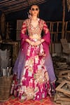 Buy_Soniya G_Magenta Silk Blend Printed Floral V Neck Metal Work Lehenga Set _at_Aza_Fashions