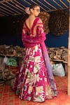 Shop_Soniya G_Magenta Silk Blend Printed Floral V Neck Metal Work Lehenga Set _at_Aza_Fashions