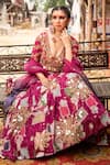 Soniya G_Magenta Silk Blend Printed Floral V Neck Metal Work Lehenga Set _Online_at_Aza_Fashions