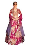 Buy_Soniya G_Magenta Silk Blend Printed Floral V Neck Metal Work Lehenga Set _Online_at_Aza_Fashions