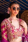 Soniya G_Magenta Silk Blend Printed Floral V Neck Metal Work Lehenga Set _at_Aza_Fashions