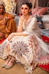 Soniya G_Ivory Silk Blend Embroidered Chitta And Mirror Work Anarkali With Dupatta _Online_at_Aza_Fashions