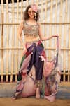 Buy_Soniya G_Purple Silk Blend Embroidered Bead Round Blouse And Box Pleat Printed Pant Set _at_Aza_Fashions