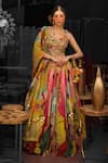 Buy_Soniya G_Yellow Silk Blend Embroidered Mirror Sweetheart Abstract Print Cape Pant Set _at_Aza_Fashions