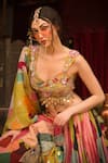 Soniya G_Yellow Silk Blend Embroidered Mirror Sweetheart Abstract Print And Lehenga Set _Online_at_Aza_Fashions