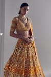 Buy_Ruchika Hurria_Orange Net Embroidered Pearl Plunge Neck Sequin Lehenga Set _Online_at_Aza_Fashions