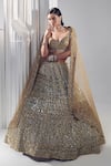 Buy_Ruchika Hurria_Gold Net Embroidered Sequin Plunge Leaf Lehenga Blouse Set _at_Aza_Fashions