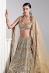 Shop_Ruchika Hurria_Gold Net Embroidered Sequin Plunge Leaf Lehenga Blouse Set _Online_at_Aza_Fashions