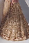 Shop_Ruchika Hurria_Gold Net Embroidered Floral Plunge Sequin Lehenga Set_at_Aza_Fashions