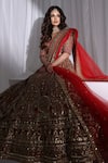 Buy_Ruchika Hurria_Red Net Embroidered Sequin Plunge Zardozi Bridal Lehenga Set _at_Aza_Fashions