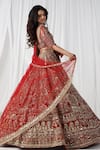 Ruchika Hurria_Red Net Embroidered Sequin Plunge Zardozi Bridal Lehenga Set _Online_at_Aza_Fashions