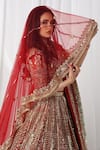 Shop_Ruchika Hurria_Red Net Embroidered Sequin Plunge Zardozi Bridal Lehenga Set _at_Aza_Fashions