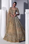 Buy_Ruchika Hurria_Gold Net Embroidered Sequin Square Crystal Lehenga Set _at_Aza_Fashions