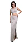 Richa Jaisinghani Label_Grey Tulle Embroidery Stone V Neck Cosmic And Beads Bustier With Skirt _Online_at_Aza_Fashions