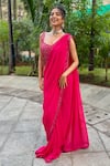 Buy_Richa Jaisinghani Label_Pink Georgette Fleur Border Embellished Pre-draped Saree With Blouse  _at_Aza_Fashions