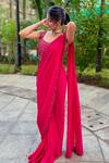 Shop_Richa Jaisinghani Label_Pink Georgette Fleur Border Embellished Pre-draped Saree With Blouse  _at_Aza_Fashions