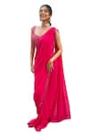 Richa Jaisinghani Label_Pink Georgette Fleur Border Embellished Pre-draped Saree With Blouse  _Online_at_Aza_Fashions